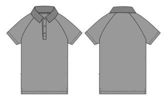 korte mouw raglan poloshirt technische mode platte schets vector illustratie grijze kleur sjabloon voor- en achterkant uitzicht.