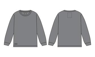 lange mouw t-shirt technische mode platte schets vector illustratie grijze kleur sjabloon sjabloon voor- en achterkant uitzicht geïsoleerd op een witte achtergrond.