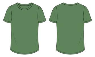 korte mouw t-shirt technische mode platte schets vector illustratie groene kleur sjabloon voor dames.