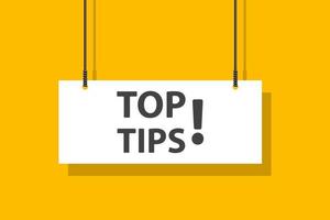 top tips hangend teken op gele achtergrond voor zaken, marketing, flyers, banners, presentaties en posters. illustratie vector