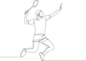 continu één lijntekening mannelijk personage dat jump smash doet op toernooi. enkele lijn tekenen ontwerp vector grafische afbeelding.