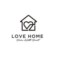 eenvoudige mono lijntekeningen liefde huis logo ontwerp vector