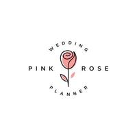 roze bloem logo met één regel, mono lijnstijl ontwerpsjabloon vector
