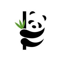 panda. een illustratie van een panda-logo dat in een bamboeboom klimt vector