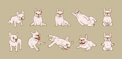 schattige franse bulldog in verschillende poses vector set