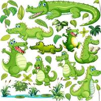 groene krokodil in verschillende acties vector