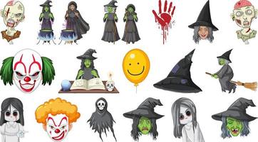 halloween set met enge monsters vector