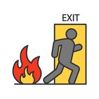 brand nooduitgang deur met menselijke kleur icoon. evacuatie plan. geïsoleerde vectorillustratie