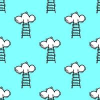 naadloos patroon met illustratieladder naar de wolk in een doodle-stijl op blauwe achtergrond. vector