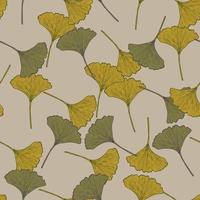 naadloze patroon gegraveerde bladeren ginkgo biloba. vintage botanische achtergrond met gebladerte in de hand getekende stijl. vector