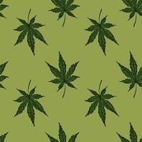 laat cannabis gegraveerd naadloos patroon achter. retro botanische achtergrond met bladmarihuana in de hand getekende stijl. vector
