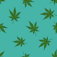 laat cannabis gegraveerd naadloos patroon achter. retro botanische achtergrond met bladmarihuana in de hand getekende stijl. vector