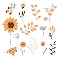 vector set bloemen en planten in oranje kleur