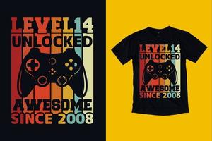 level 14 ontgrendeld geweldig sinds 2008 voor gamer-t-shirtontwerp vector