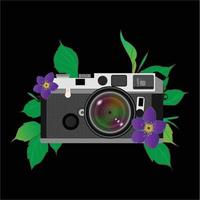 camera met wilde bloem en prachtige bladeren vector