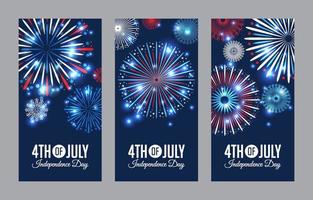 vuurwerk in de nachtelijke hemel banner set vector