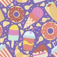 junk food doodle pastel kleuren naadloze patroon achtergrond vector