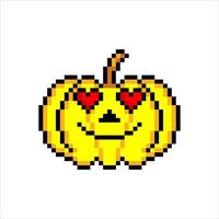 emoticon of emoji met pompoenen in pixelart. vectorillustraties geïsoleerd op een witte achtergrond. vector