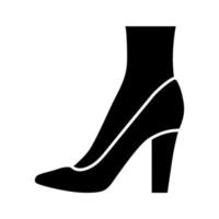 pompen glyph-pictogram. vrouw stijlvol en modieus formeel schoeiselontwerp. vrouwelijke casual gestapelde hoge hakken, luxe moderne pumps. silhouet symbool. negatieve ruimte. vector geïsoleerde illustratie