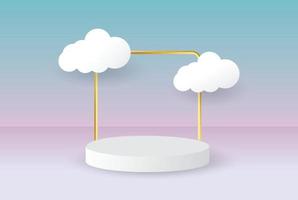 podium en cloud, productdisplaystandaard, papierkunststijl, vectorontwerp vector