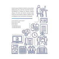 fulltime baan artikel pagina vector sjabloon. werkgelegenheid, werving. brochure, tijdschrift, boekje ontwerpelement met lineaire pictogrammen en tekstvakken. print ontwerp. conceptillustraties met tekstruimte