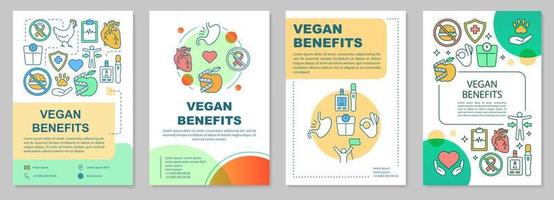 vegan voordelen brochure sjabloon lay-out. vegetarische levensstijl voordelen flyer, boekje printontwerp met lineaire illustraties. vectorpaginalay-outs voor tijdschriften, jaarverslagen, reclameposters vector