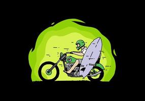 berijd motorfiets met surfplankillustratie vector