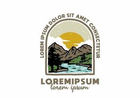 berg- en rivierillustratie met lorem ipsum-tekst vector