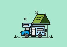 camping met camper lijntekeningen illustratie vector