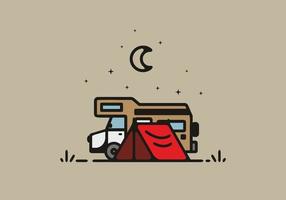 camping met camper lijntekeningen illustratie vector