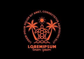 oranje kleur van schildpad en kokospalm met lorem ipsum-tekst vector