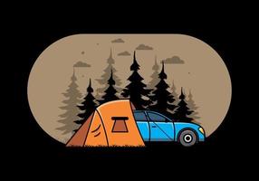 nacht kamperen met auto illustratie vector