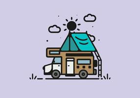 camping met camper lijntekeningen illustratie vector