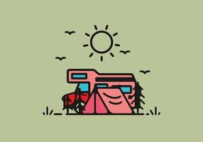 camping met camper lijntekeningen illustratie vector