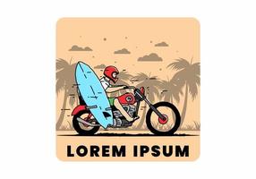 berijd motorfiets met surfplankillustratie vector