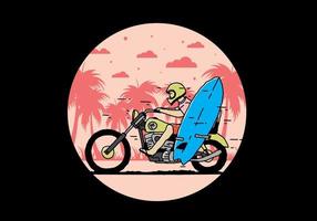 berijd motorfiets met surfplankillustratie vector