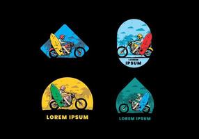 berijd motorfiets met surfplankillustratie vector