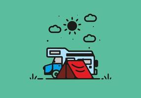 camping met camper lijntekeningen illustratie vector