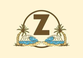 zeegolf en kokospalmlijntekening met z-beginletter vector