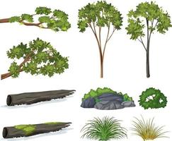 geïsoleerde bomen en natuurobjecten set vector