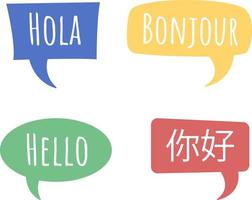 hallo zeggen in verschillende talen semi-egale kleur vector tekstballon set