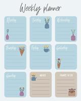 leuke weekplanner, takenlijst en notitiesjabloon. notitiepapier en stickers set met bloemen in pastelkleuren. vector