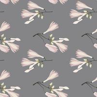 naadloze patroon, takken met lichtroze magnolia bloemen op een grijze achtergrond. print, textiel, decor voor pastel linnen, behang vector