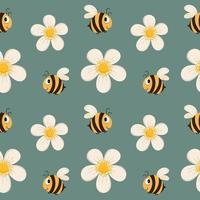 naadloos patroon, leuke grappige bijen en margrieten op een groene achtergrond. print voor kinderen, textiel, behang, slaapkamerinrichting