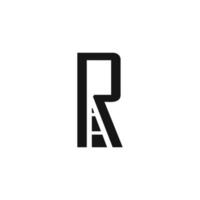 de ontwerpinspiratie voor het letter r-logo als tolwegsymbool, het r-logo is zwart met een combinatie van wegillustraties vector