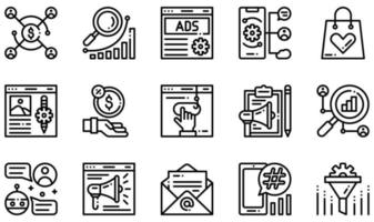set van vector iconen gerelateerd aan digitale marketing. bevat iconen als affiliate marketing, reclame, blog, commissie, clickbait, contentmarketing en meer.