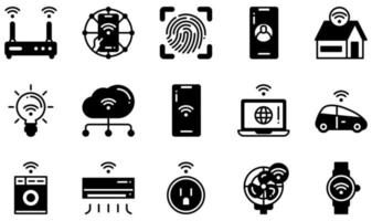 set van vector iconen gerelateerd aan internet van dingen. bevat iconen als internet of things, smart home, smart light, smartphone, smart car, smartwatch en meer.