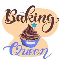 inscriptie van de slogan van de keukenbakkoningin. keuken slogan belettering. vector keuken citaten. ontwerp voor moederdag. keuken decor, cupcake en muffin. geïsoleerd. een inspirerende zin.