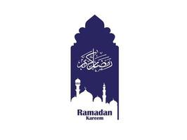 arabische islamitische boog raam deuren en moskee silhouet symbool geïsoleerde en arabische kalligrafie split van ramadan kareem vector