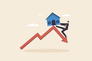 onroerend goed en huizenmarkt ineenstorting, onroerend goed voorraad risico. vector